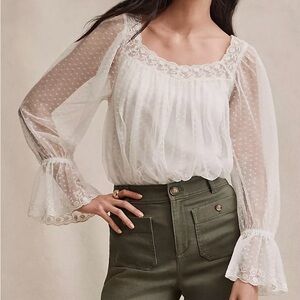 NWT LOFT Tulle Blouse with embroidered details - Size S
